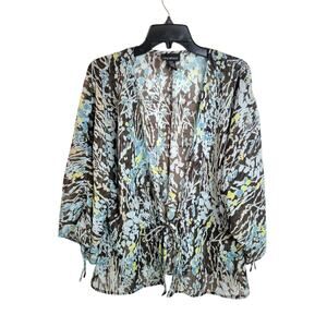 Lane Bryant Cardigan Brown Floral Open Semi-Sheer Metallic Top Womens Size 14/16